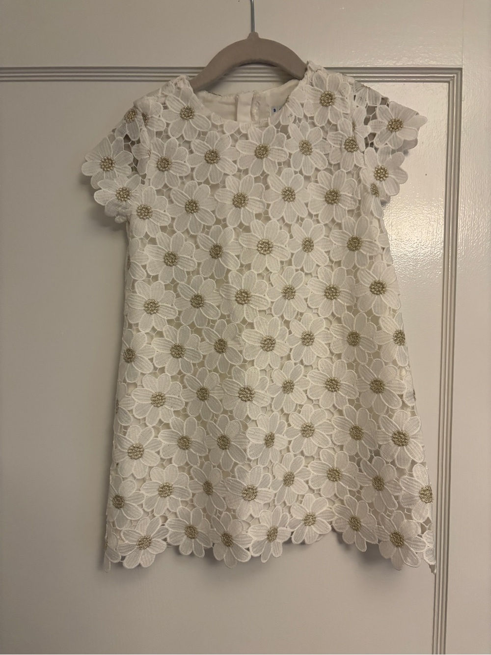 Mayoral White Floral Lace Dress with Gold Accents